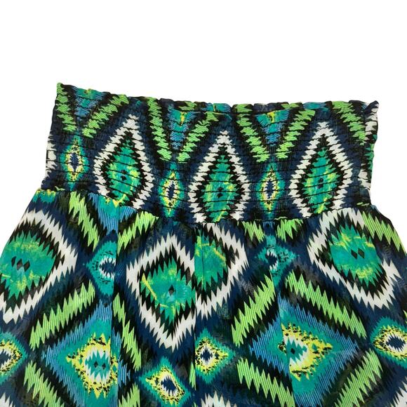 Show Me Your Mumu Sheer Pants Women's Size M Green Diamond Pattern Smocked Waist - Picture 2 of 6